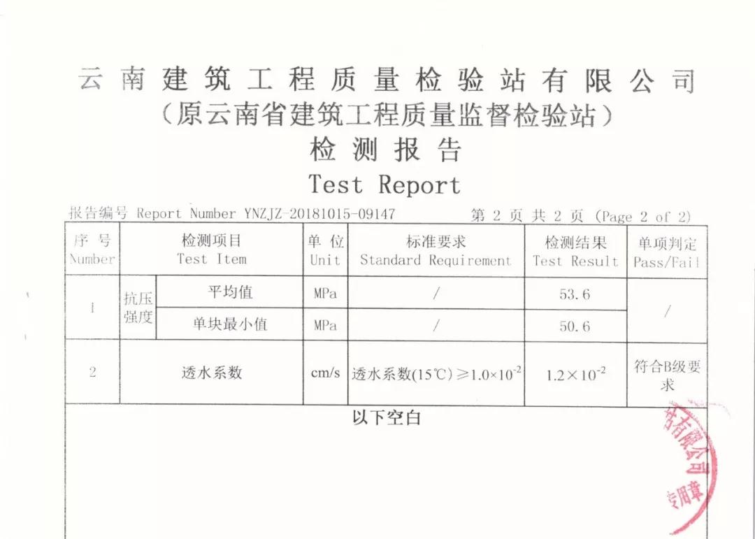 高强高透水性透水砖检测报告